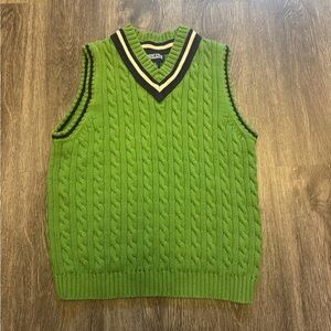 Land's End Women's Green Cable Knit Sweater Vest - Medium